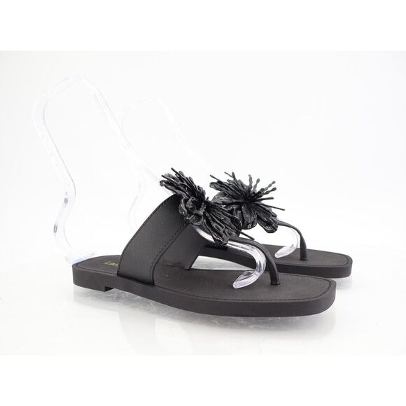 Larroude Hibiscus Sandals Slide Thong Size 6/7 Black Slip On Rubber Beach - Picture 1 of 10